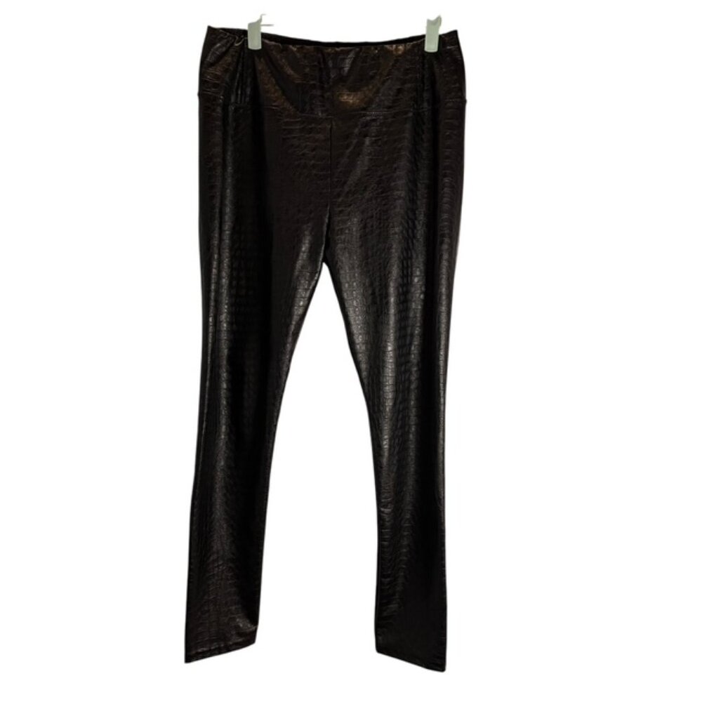 7 for all Man Kind Faux Crocodile Print Leather Pull On Leggings Womens Size L
